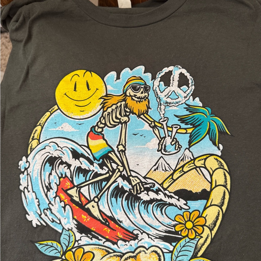 Graphic Tee with Surfing Skeleton Design